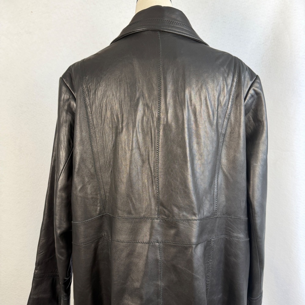 Avanti Black Genuine Leather Trench Coat Jacket Womens Plus 3X Mid Length - Picture 7 of 15